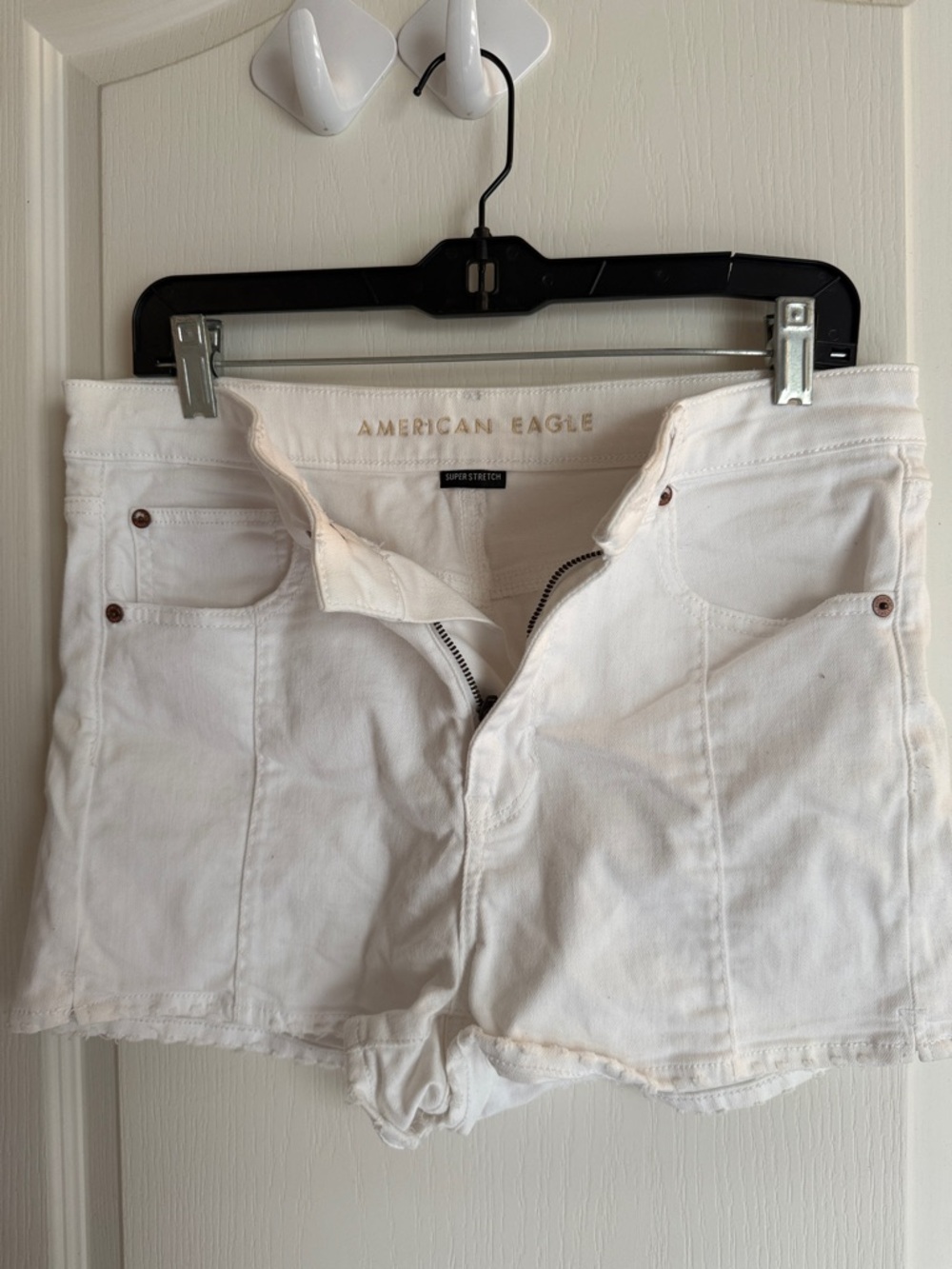 American Eagle Outfitters White High-Rise Cutoff Denim Shorts